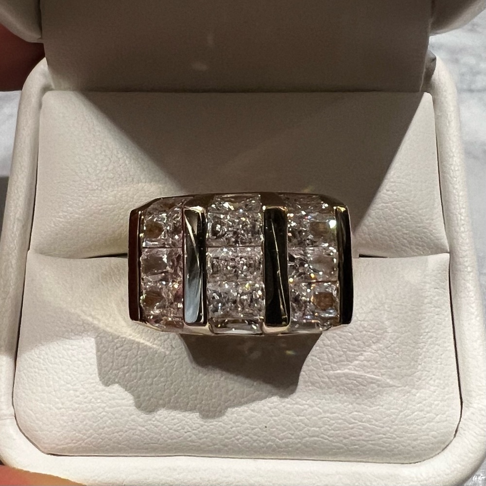 **SOLD** YELLOW GOLD OVER .925 CZ RADIANT CHANNEL SET RING SIZE 8 -8G